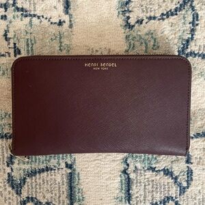 Henri Bendel - zip around wallet with cardholders, Oxblood Red saffiano leather